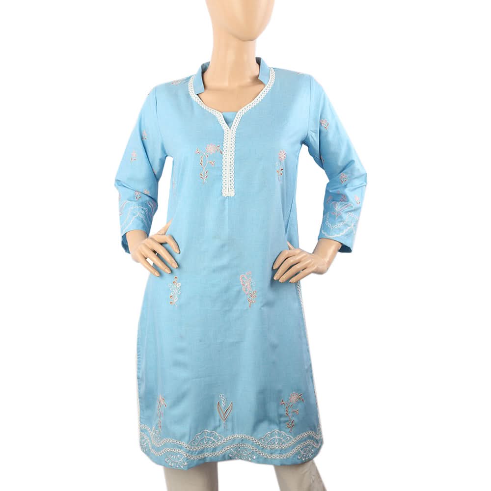 Women Embroidered Kurti - Sky Blue, Women Ready Kurtis, Chase Value, Chase Value
