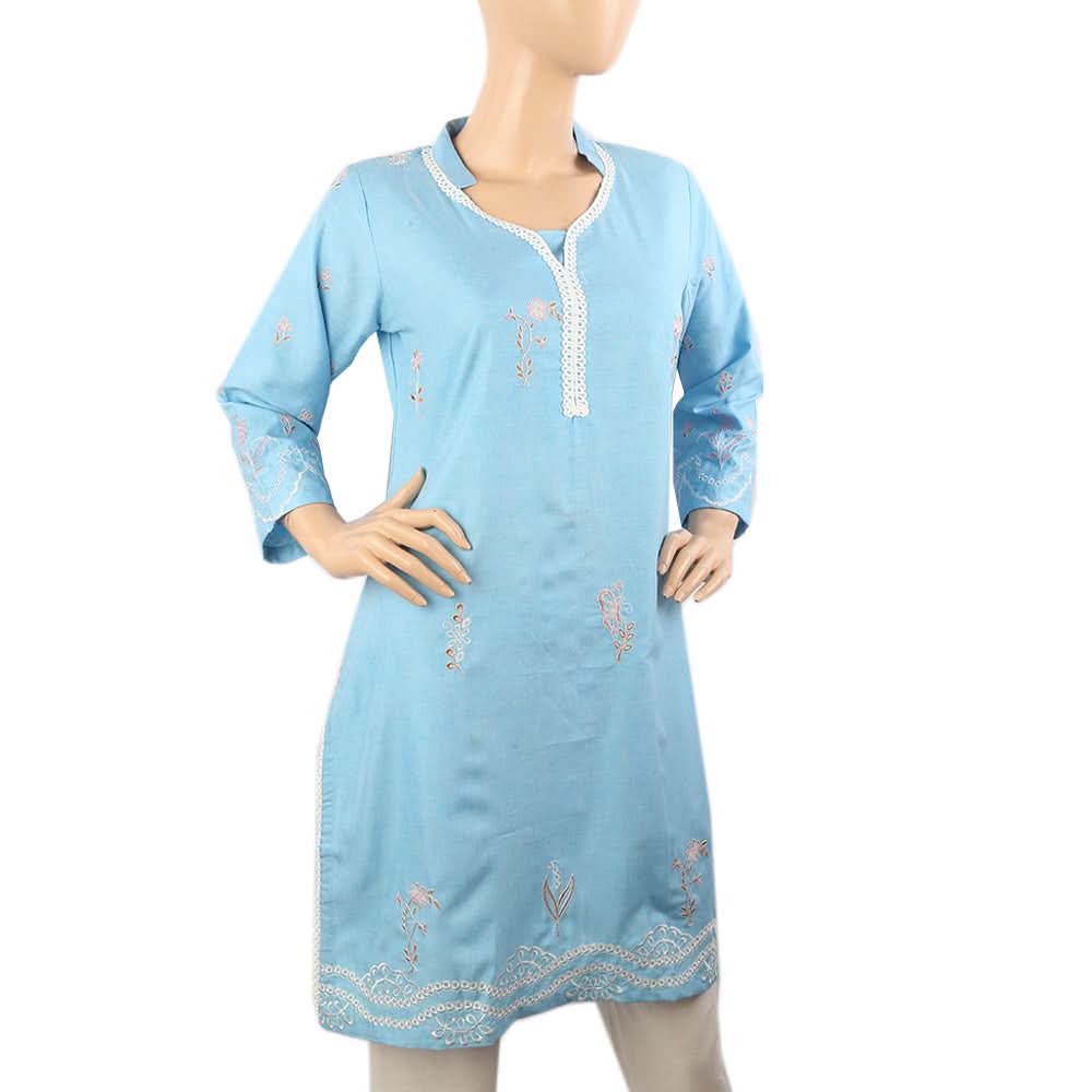 Women Embroidered Kurti - Sky Blue, Women Ready Kurtis, Chase Value, Chase Value