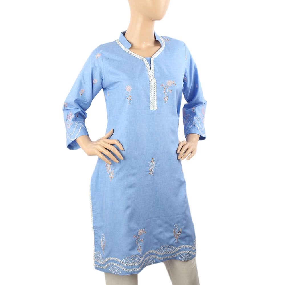 Women Embroidered Kurti - Blue, Women Ready Kurtis, Chase Value, Chase Value