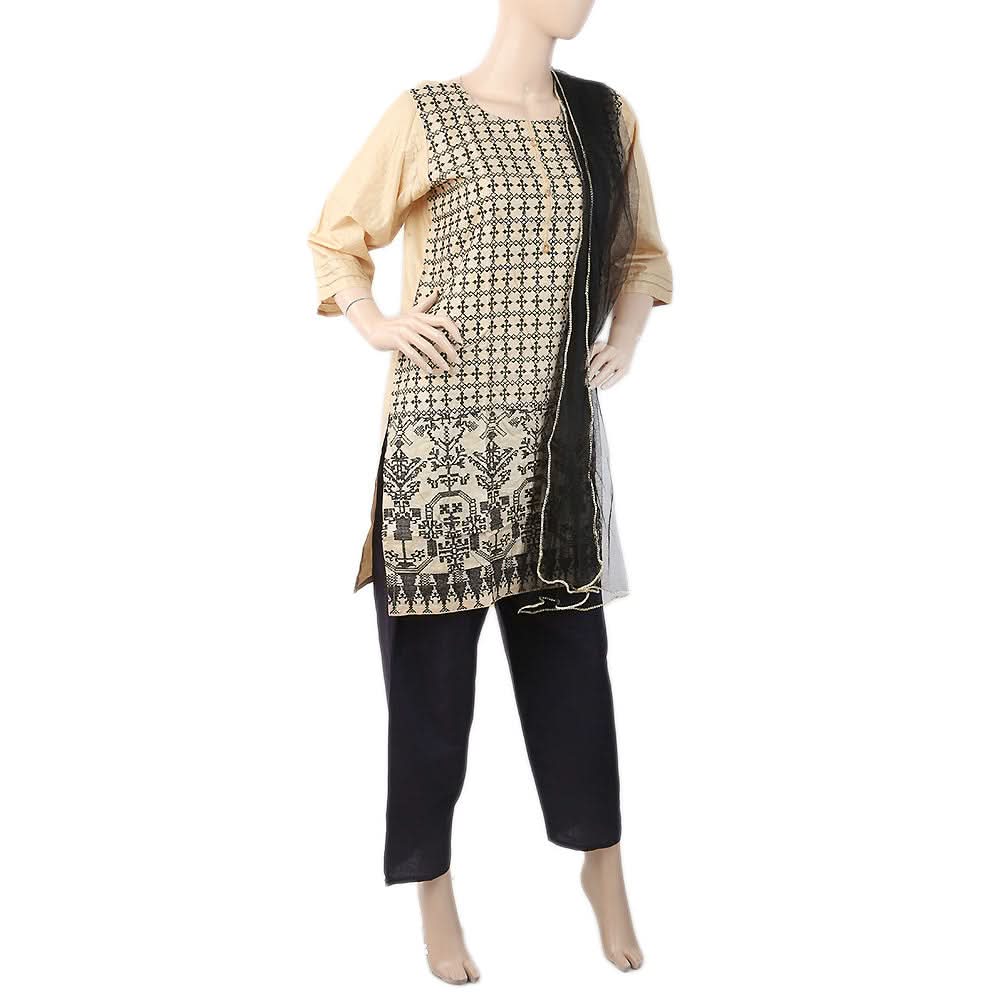 Women's Embroidered 03 Pcs Suit - Beige, Women, Shalwar Suits, Chase Value, Chase Value