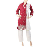 Women's Embroidered 03 Pcs Suit With China Gala - Maroon, Women, Shalwar Suits, Chase Value, Chase Value