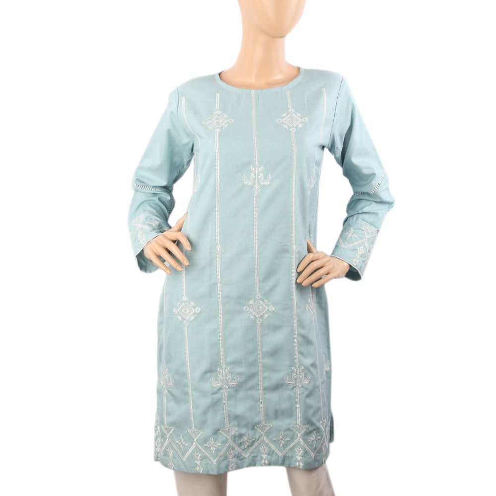 Women Embroidered Kurti - Cyan, Women Ready Kurtis, Chase Value, Chase Value