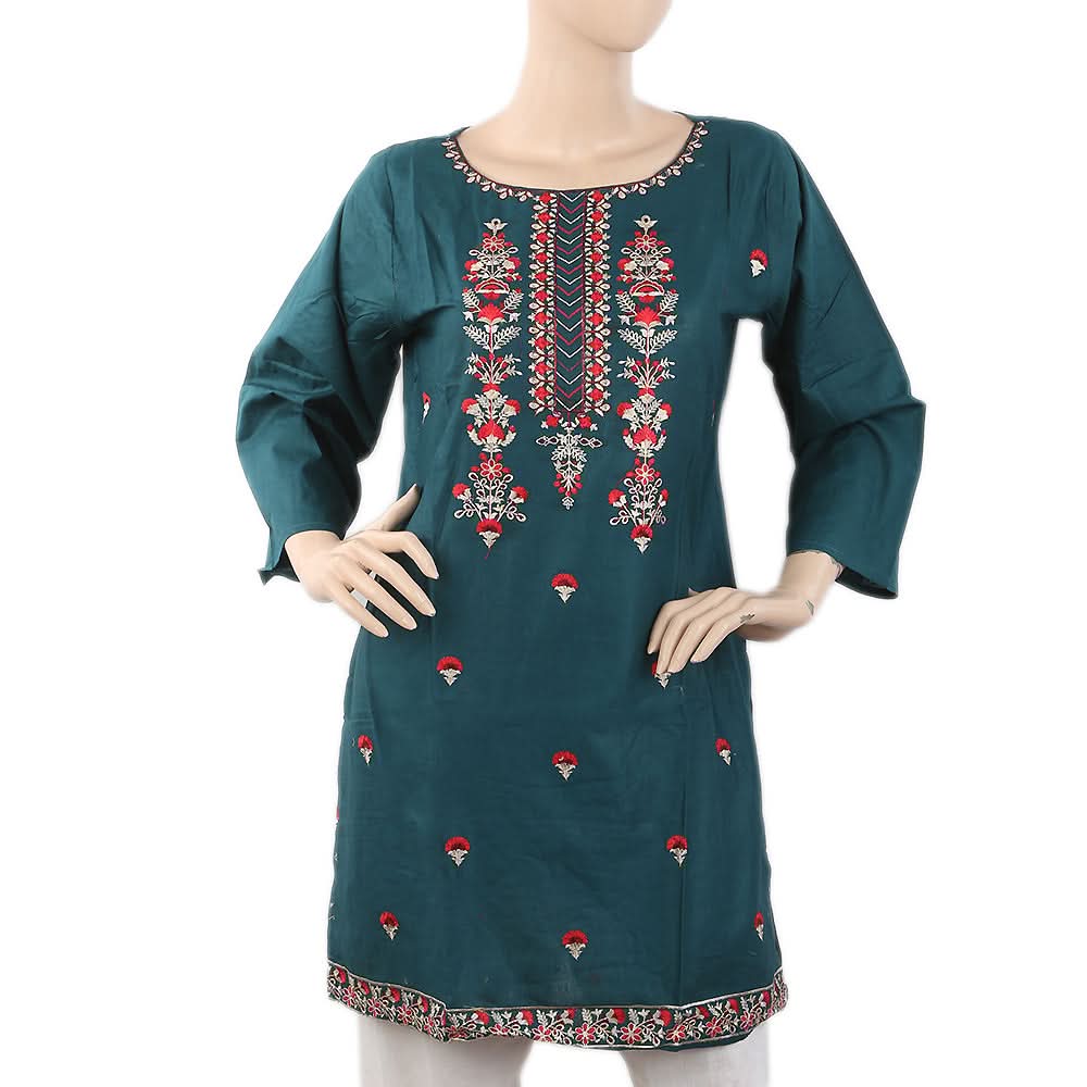 Women's Embroidered Kurti - Steel Green, Women, Ready Kurtis, Chase Value, Chase Value
