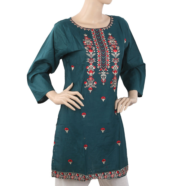 Women's Embroidered Kurti - Steel Green, Women, Ready Kurtis, Chase Value, Chase Value