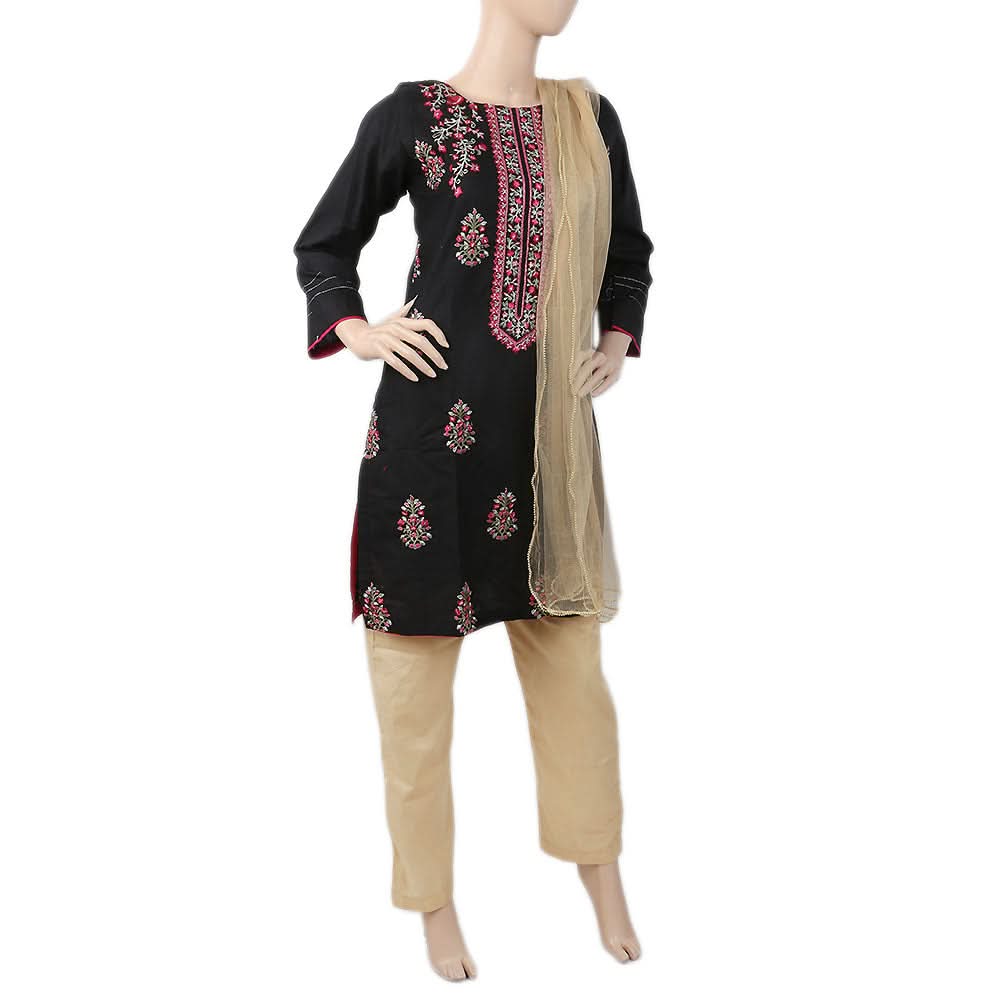 Women's Embroidered 3Pcs Suit - Black, Women, Shalwar Suits, Chase Value, Chase Value