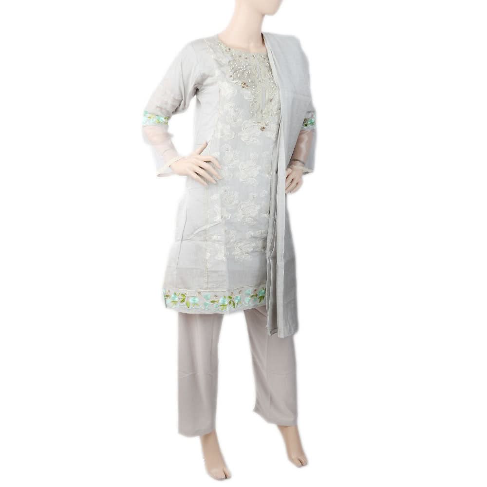 Women's Fancy 3Pcs Suit - Grey, Women, Shalwar Suits, Chase Value, Chase Value