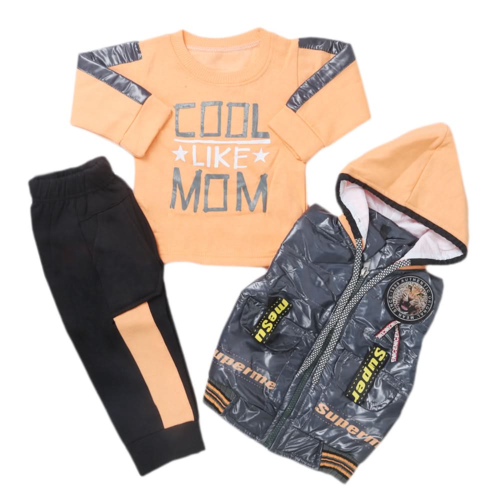 Boys 3Pcs Full Sleeves Suit - Orange, Kids, Boys Sets And Suits, Chase Value, Chase Value
