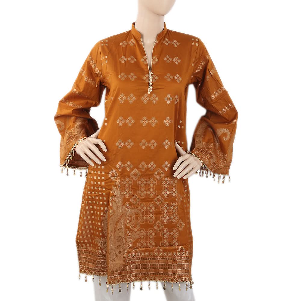 Women's Fancy Jacard Kurti - Brown, Women, Ready Kurtis, Chase Value, Chase Value