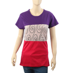 Women Printed T-Shirt - Purple, Women T-Shirts & Tops, Chase Value, Chase Value
