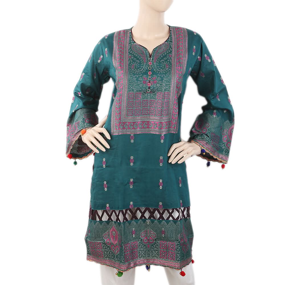 Women's Fancy Jacard Kurti - Steel Green, Women, Ready Kurtis, Chase Value, Chase Value