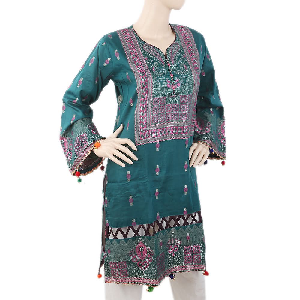 Women's Fancy Jacard Kurti - Steel Green, Women, Ready Kurtis, Chase Value, Chase Value