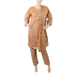 Women's Embroidered Fancy 03 Pcs Suit With Front Patti Stone - Light Brown, Women, Shalwar Suits, Chase Value, Chase Value
