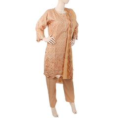 Women's Embroidered Fancy 03 Pcs Suit With Front Patti Stone - Light Brown, Women, Shalwar Suits, Chase Value, Chase Value