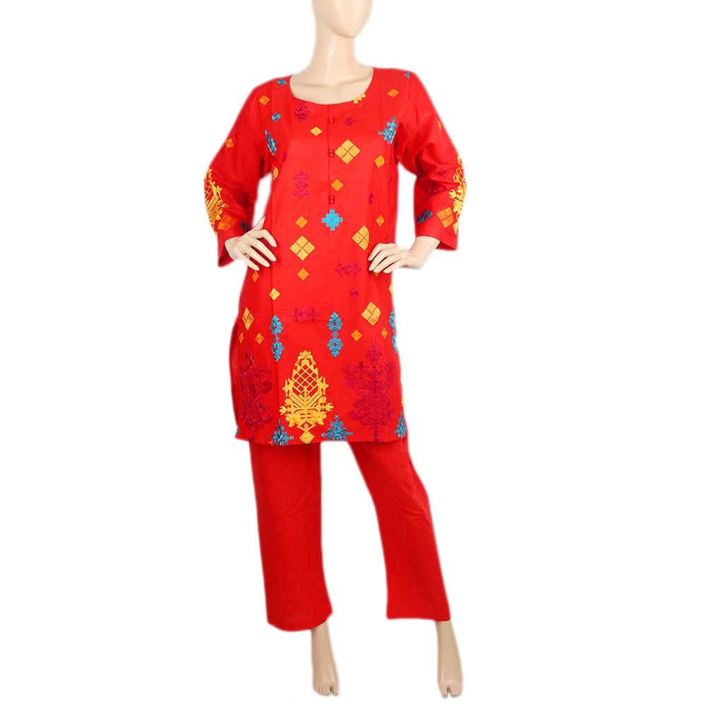 Women's  Embroidered 2Pcs Shalwar Suit- 08 - Red, Women, Shalwar Suits, Chase Value, Chase Value