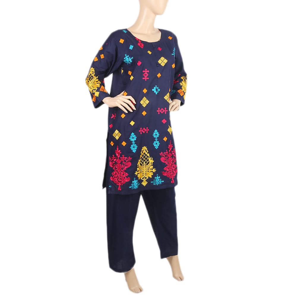 Women's  Embroidered 2Pcs Shalwar Suit- 08 - Navy Blue, Women, Shalwar Suits, Chase Value, Chase Value