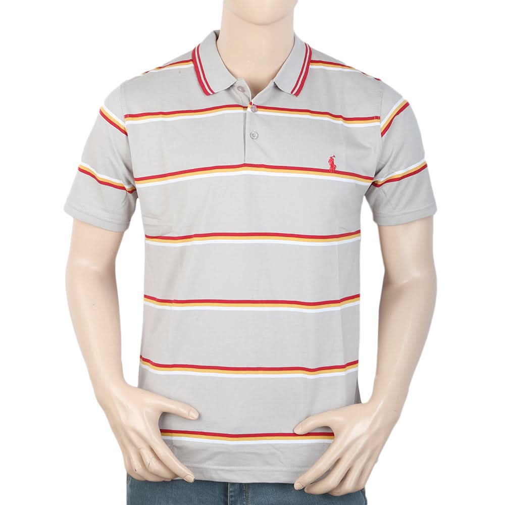 Men's Yarn Dyed Half Sleeves Polo T Shirt - Light Grey, Men, T-Shirts And Polos, Chase Value, Chase Value