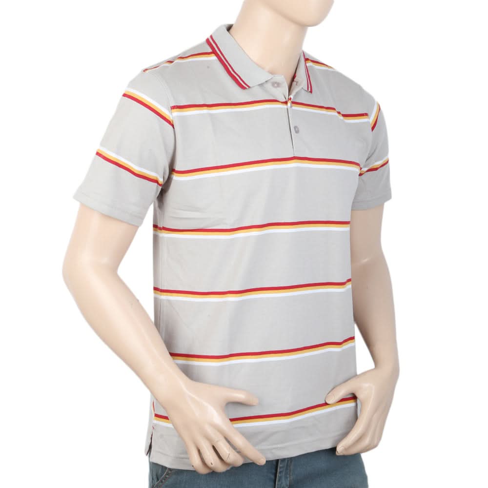 Men's Yarn Dyed Half Sleeves Polo T Shirt - Light Grey, Men, T-Shirts And Polos, Chase Value, Chase Value