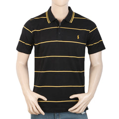Men's Yarn Dyed Half Sleeves Polo T Shirt - Black, Men, T-Shirts And Polos, Chase Value, Chase Value