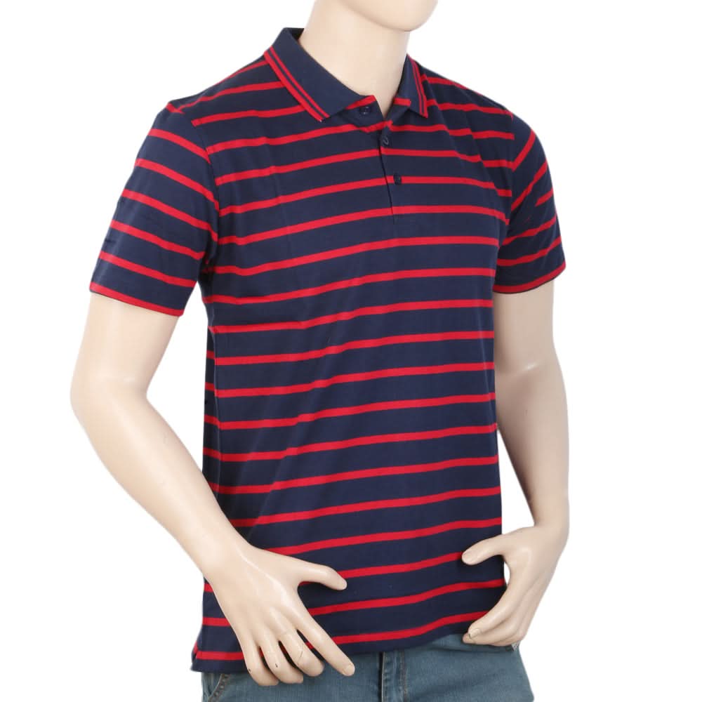 Men's Yarn Dyed Half Sleeves Polo T Shirt - Navy Blue, Men, T-Shirts And Polos, Chase Value, Chase Value