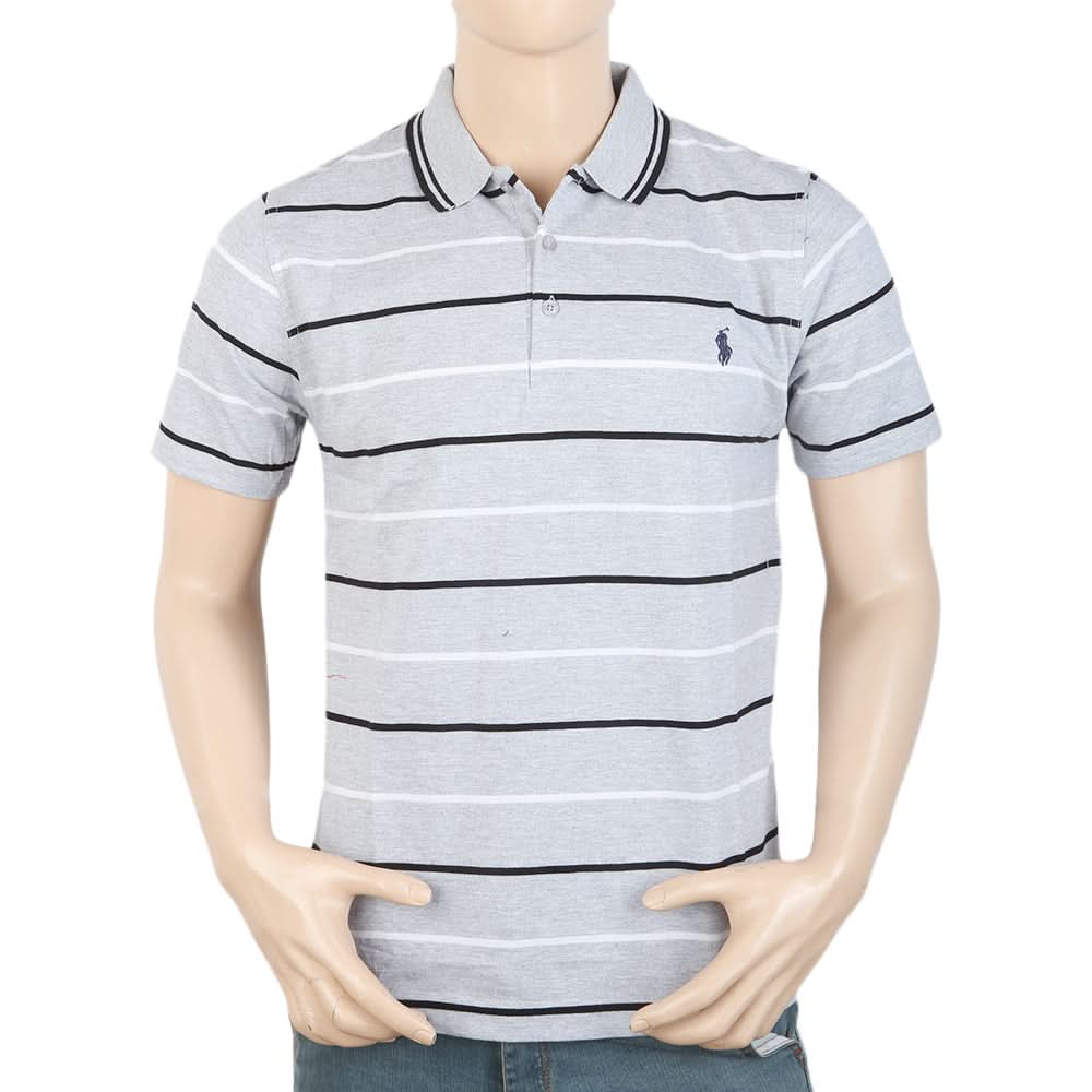 Men's Yarn Dyed Half Sleeves Polo T Shirt - Light Grey, Men, T-Shirts And Polos, Chase Value, Chase Value