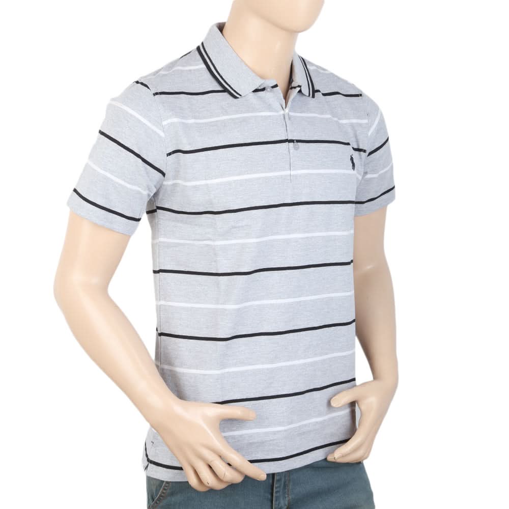 Men's Yarn Dyed Half Sleeves Polo T Shirt - Light Grey, Men, T-Shirts And Polos, Chase Value, Chase Value