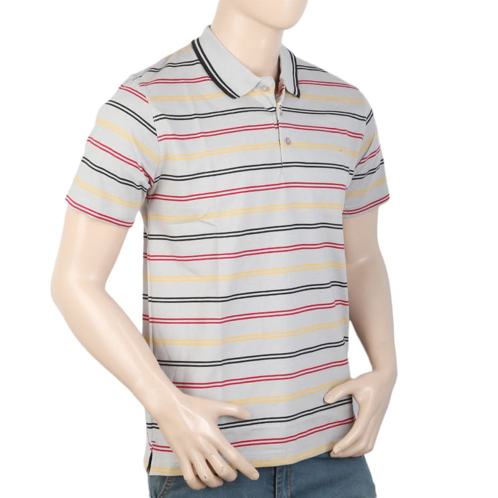 Men's Yarn Dyed Half Sleeves Polo T Shirt - Grey, Men, T-Shirts And Polos, Chase Value, Chase Value