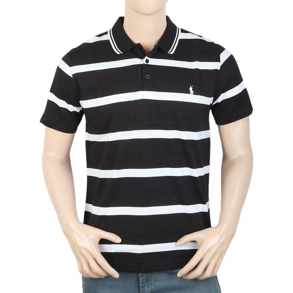 Men's Yarn Dyed Half Sleeves Polo T Shirt - Black, Men, T-Shirts And Polos, Chase Value, Chase Value