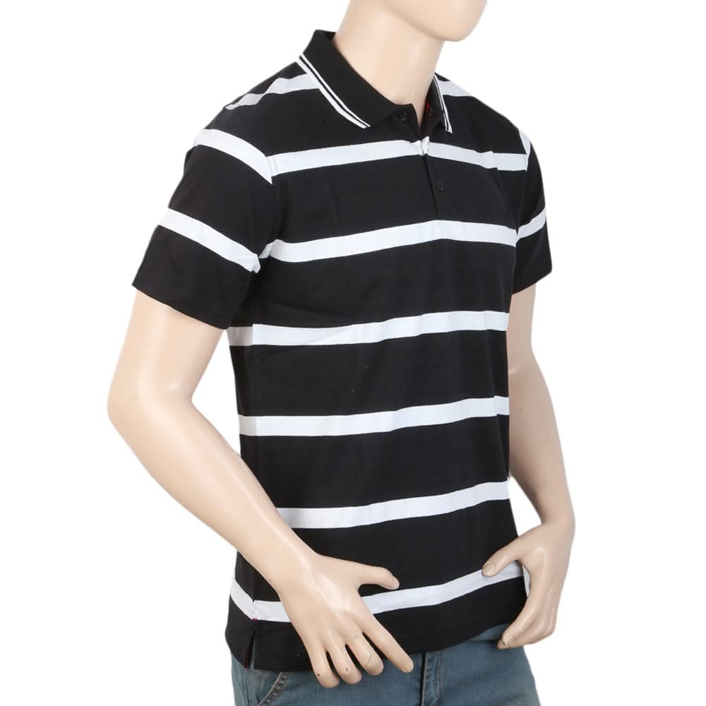Men's Yarn Dyed Half Sleeves Polo T Shirt - Black, Men, T-Shirts And Polos, Chase Value, Chase Value