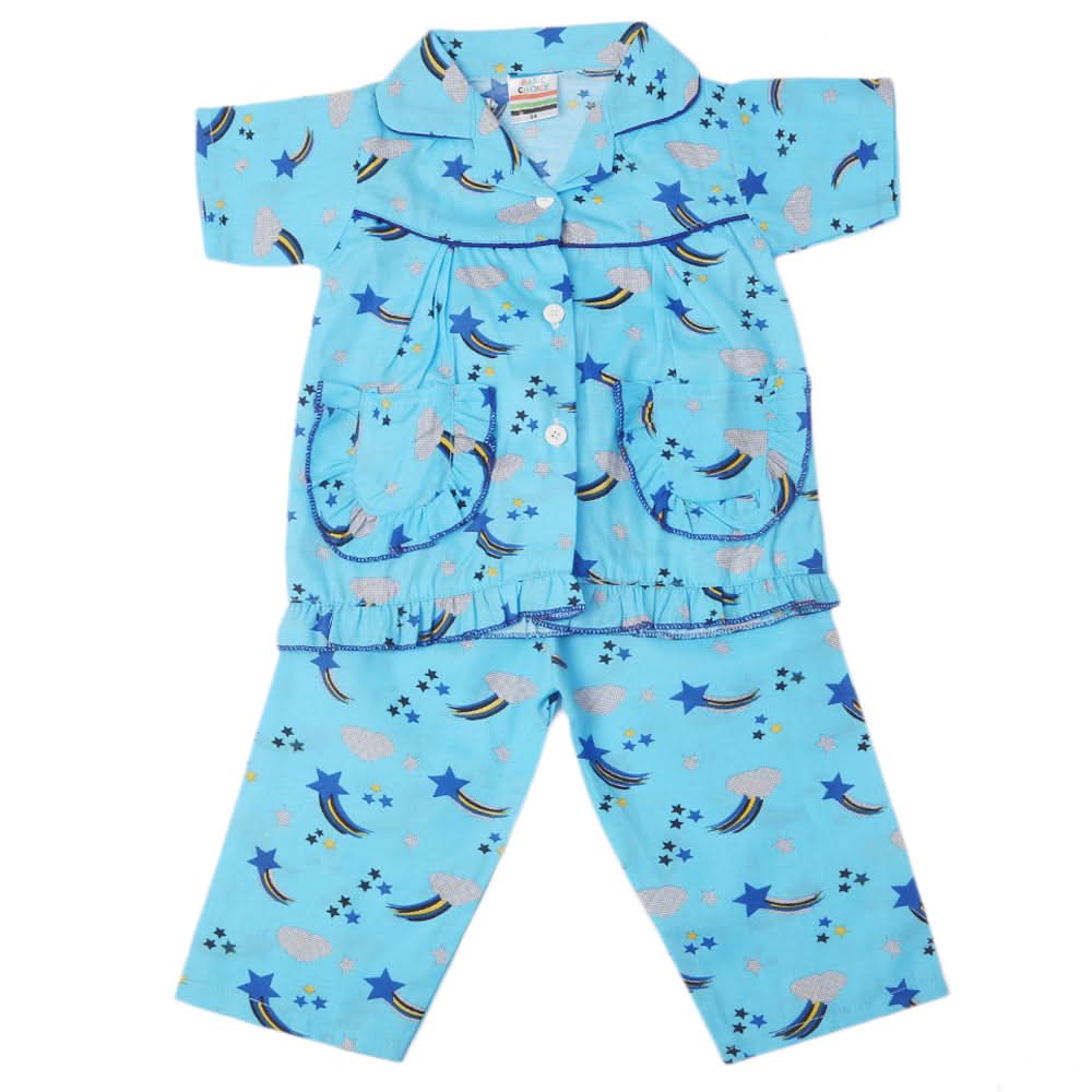 Girls Half Sleeves Sleeping Suit - Cerculean, Kids, Girls Sets And Suits, Chase Value, Chase Value