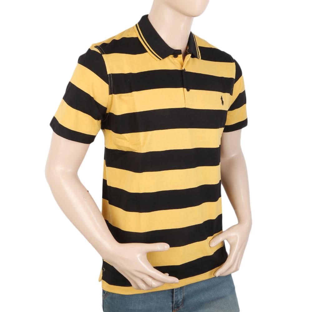 Men's Yarn Dyed Half Sleeves Polo T Shirt - Yellow, Men, T-Shirts And Polos, Chase Value, Chase Value