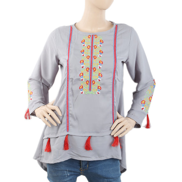 Women's Embroidered Top With Tasal - Grey, Women, T-Shirts And Tops, Chase Value, Chase Value