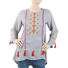 Women's Embroidered Top With Tasal - Grey, Women, T-Shirts And Tops, Chase Value, Chase Value