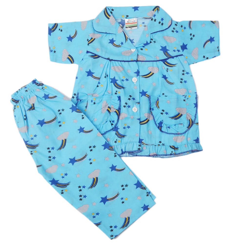 Girls Half Sleeves Sleeping Suit - Cerculean, Kids, Girls Sets And Suits, Chase Value, Chase Value