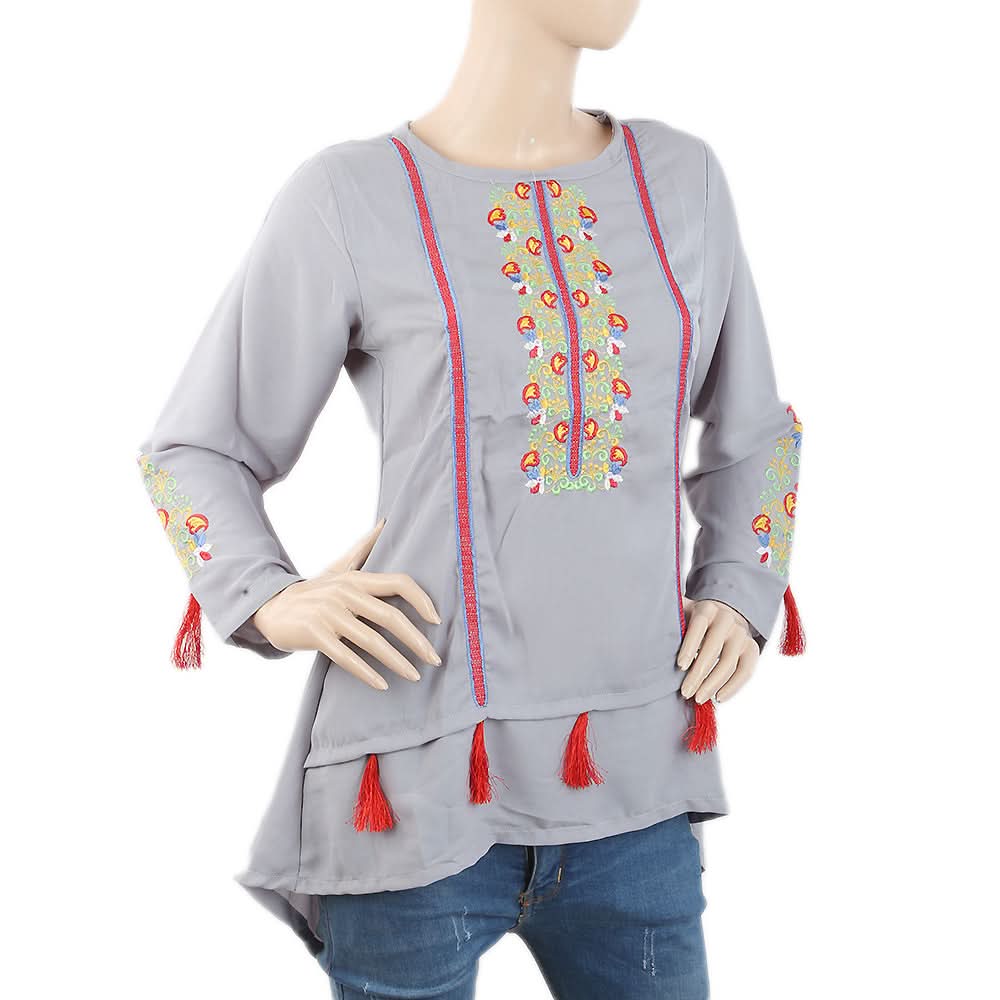 Women's Embroidered Top With Tasal - Grey, Women, T-Shirts And Tops, Chase Value, Chase Value