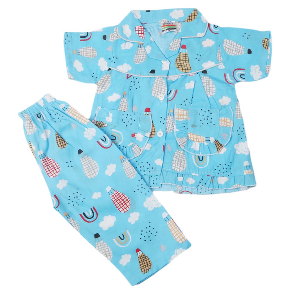 Girls Half Sleeves Sleeping Suit - Blue, Kids, Girls Sets And Suits, Chase Value, Chase Value
