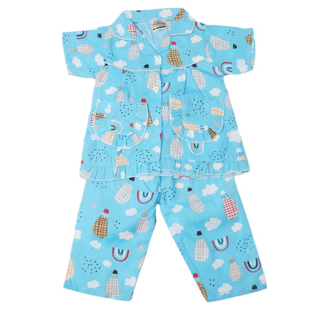 Girls Half Sleeves Sleeping Suit - Blue, Kids, Girls Sets And Suits, Chase Value, Chase Value