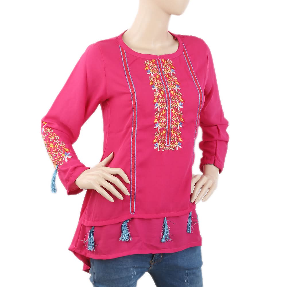 Women's Embroidered Top With Tasal - Pink, Women, T-Shirts And Tops, Chase Value, Chase Value