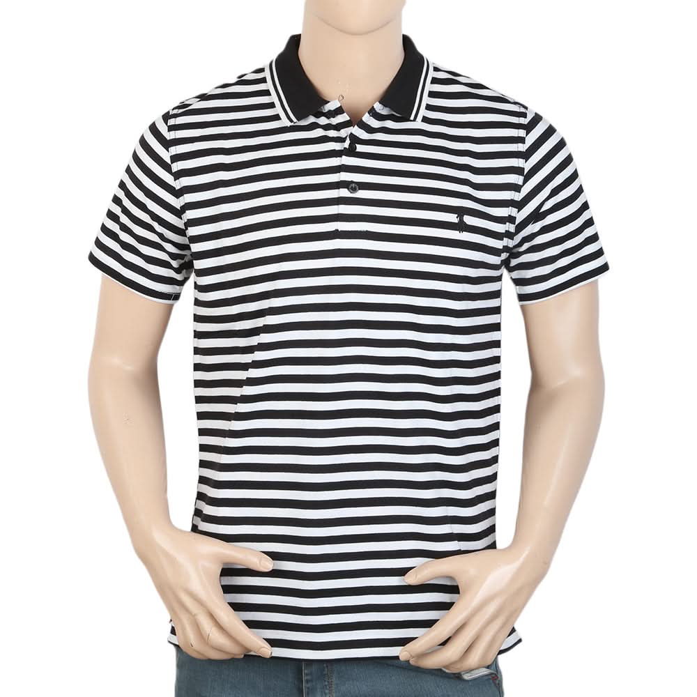 Men's Yarn Dyed Half Sleeves Polo T Shirt - Black, Men, T-Shirts And Polos, Chase Value, Chase Value