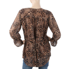 Women's Printed Top With Side Dori  - Brown, Women, T-Shirts And Tops, Chase Value, Chase Value
