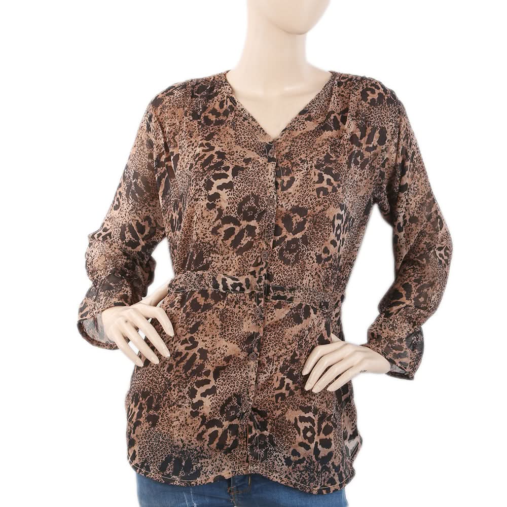 Women's Printed Top With Side Dori  - Brown, Women, T-Shirts And Tops, Chase Value, Chase Value