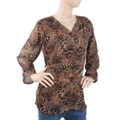 Women's Printed Top With Side Dori  - Brown, Women, T-Shirts And Tops, Chase Value, Chase Value