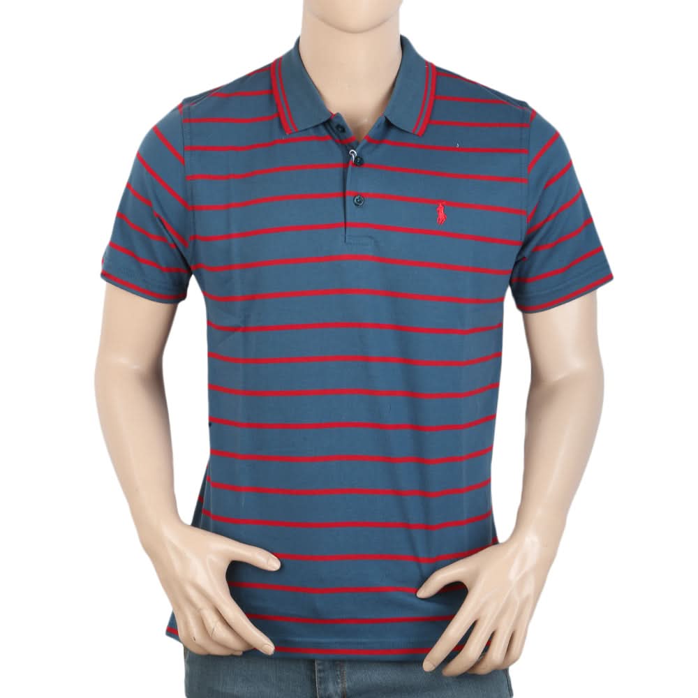 Men's Yarn Dyed Half Sleeves Polo T Shirt - Steel Blue, Men, T-Shirts And Polos, Chase Value, Chase Value