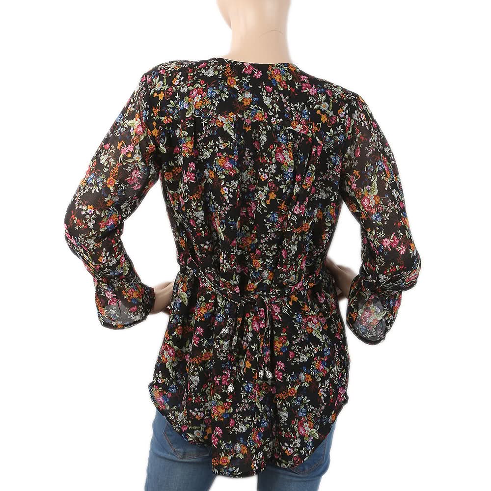 Women's Printed Top With Side Dori  - Black, Women, T-Shirts And Tops, Chase Value, Chase Value