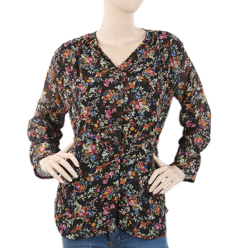 Women's Printed Top With Side Dori  - Black, Women, T-Shirts And Tops, Chase Value, Chase Value