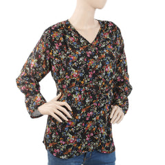 Women's Printed Top With Side Dori  - Black, Women, T-Shirts And Tops, Chase Value, Chase Value