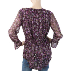 Women's Printed Top With Side Dori  - Purple, Women, T-Shirts And Tops, Chase Value, Chase Value