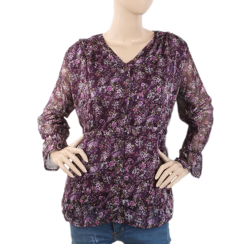 Women's Printed Top With Side Dori  - Purple, Women, T-Shirts And Tops, Chase Value, Chase Value