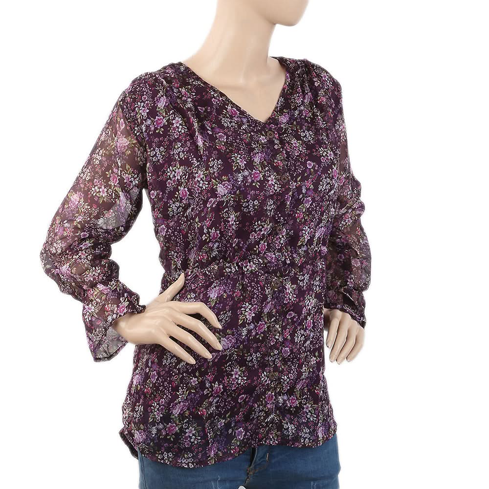 Women's Printed Top With Side Dori  - Purple, Women, T-Shirts And Tops, Chase Value, Chase Value