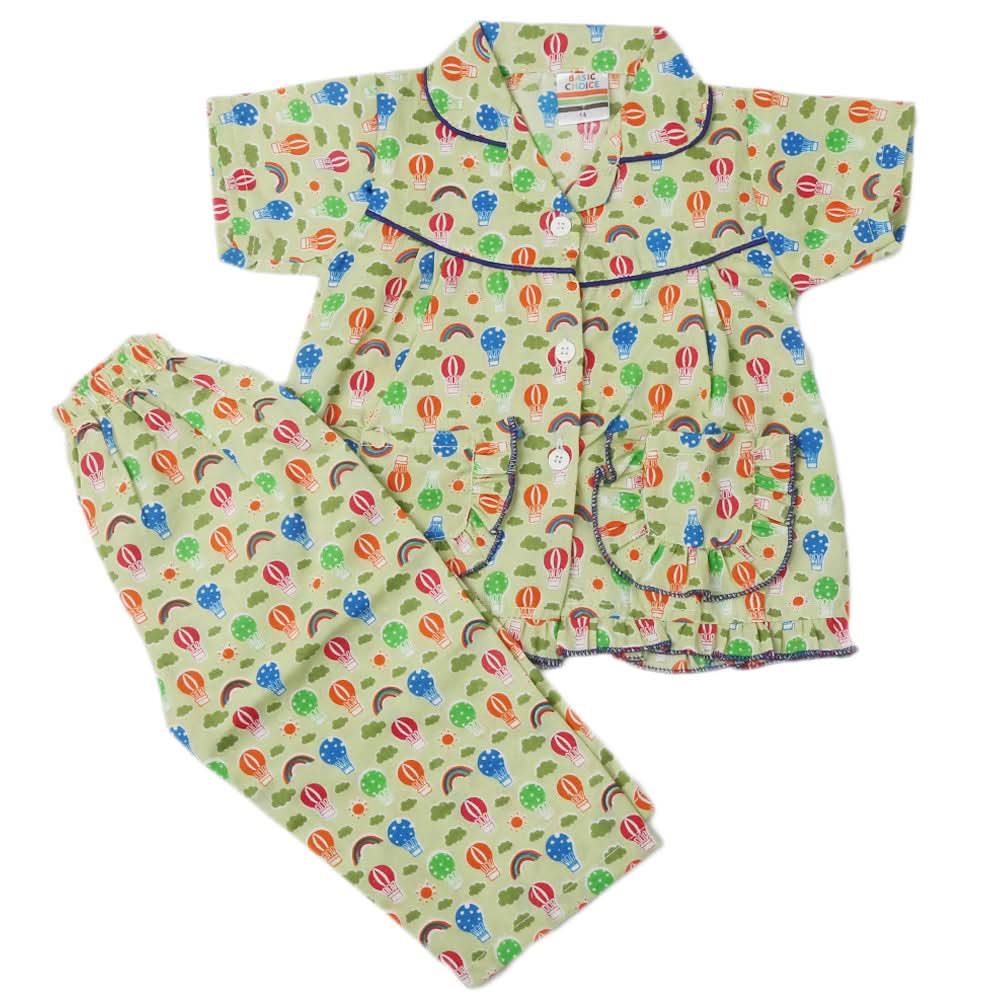 Girls Half Sleeves Sleeping Suit - Green, Kids, Girls Sets And Suits, Chase Value, Chase Value