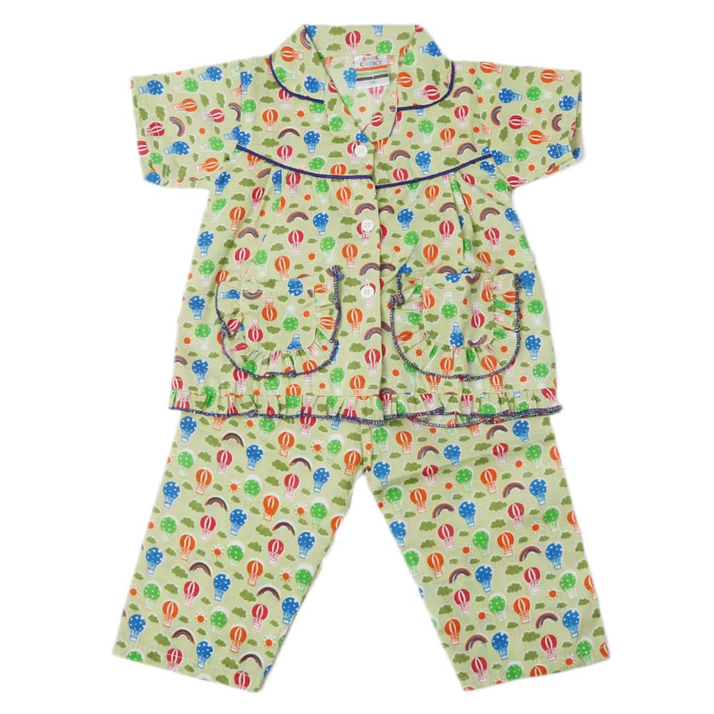 Girls Half Sleeves Sleeping Suit - Green, Kids, Girls Sets And Suits, Chase Value, Chase Value